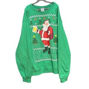 Jerzees Women's Green Santa Claus Cozy Christmas Holiday‎ Knit Sweatshirt Size L